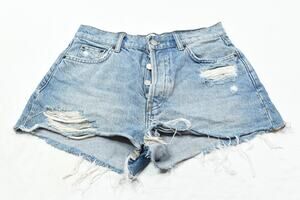 REFORMATION Dixie High Rise Denim Shorts Womens 25 Blue Distressed Button-Fly